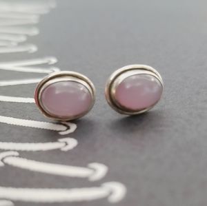 Rose quartz stud earrings.